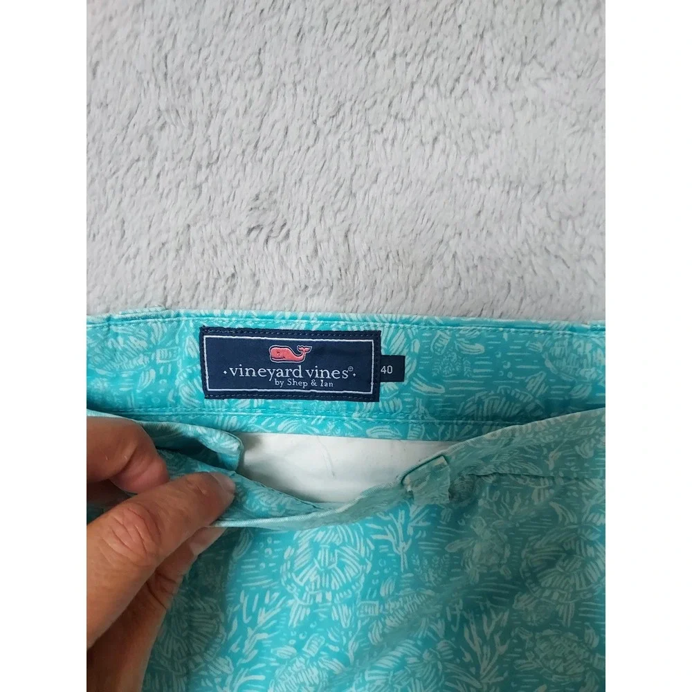 Vineyard Vines Shorts Mens 40 Breaker Short Sea Turtle Coral Print Teal Blue
